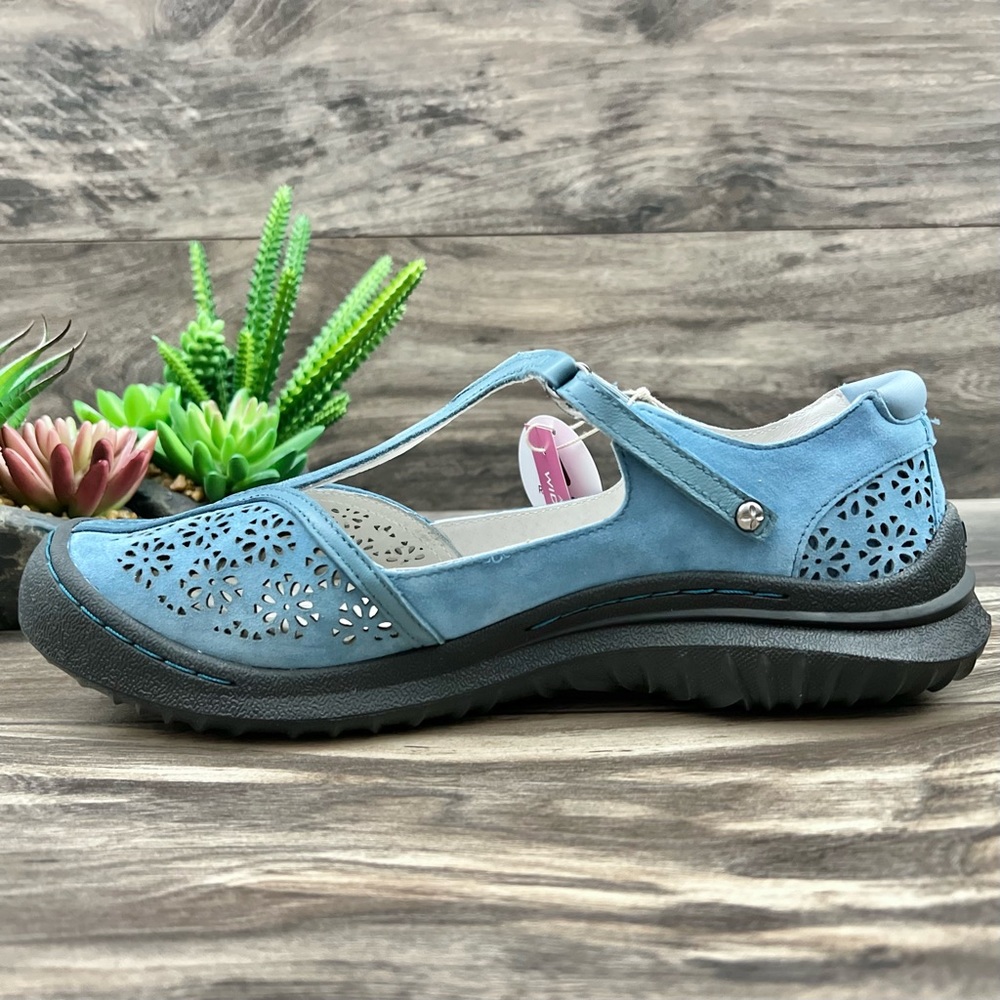 NIB Jambu 8W WIDE Creek T-Strap Leather Mary Jane Comfort Shoes Flats Denim - Picture 7 of 12